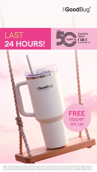 The Good Bug Meta ad: "Last 24 hours! Up to 50% off plus a free sipper"