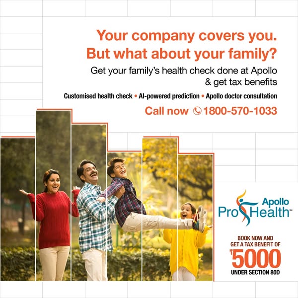 Apollo Hospitals Meta ad: "Your company covers you. But what about your family?" -- family health checks and a tax exemption