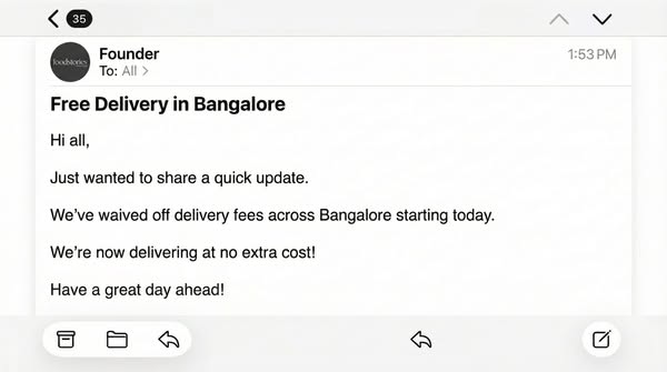 Foodstories Meta ad: Bangalore orders, no delivery fee, free delivery across Bangalore this month