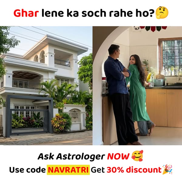 Astrotalk Meta ad: "Ghar lene ka soch rahe ho?" with a Navratri code for a consultation