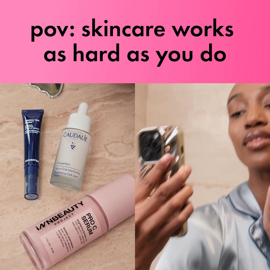Sephora video ad frame reading "pov: skincare works as hard as you do"