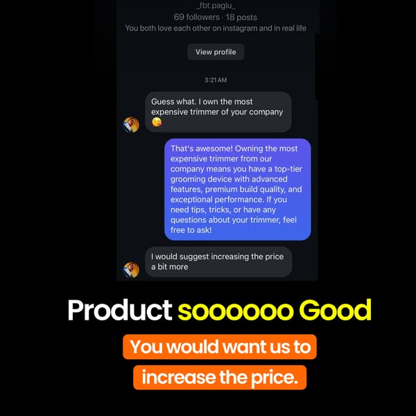 Bombay Shaving Company Meta ad: a customer suggesting the brand should charge more because the product is so good