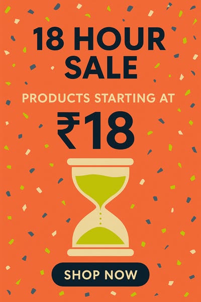 Bombay Shaving Company countdown static ad: "18 HOUR SALE" with an hourglass on orange