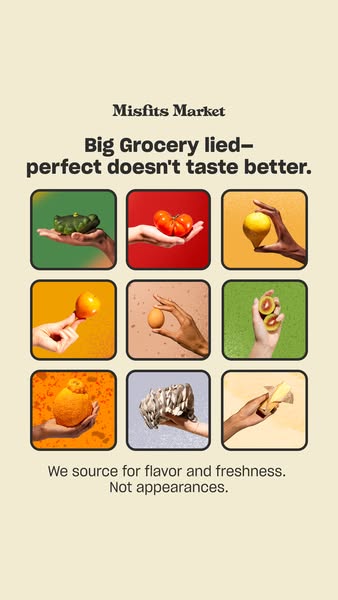 Misfits Market Meta ad: "Big Grocery lied — perfect doesn't taste better"