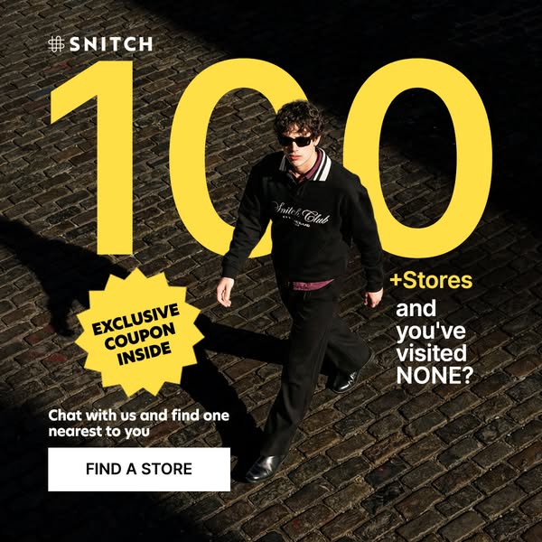 Snitch static ad: a big "100" and "100+ Stores and you've visited NONE?" on a street scene