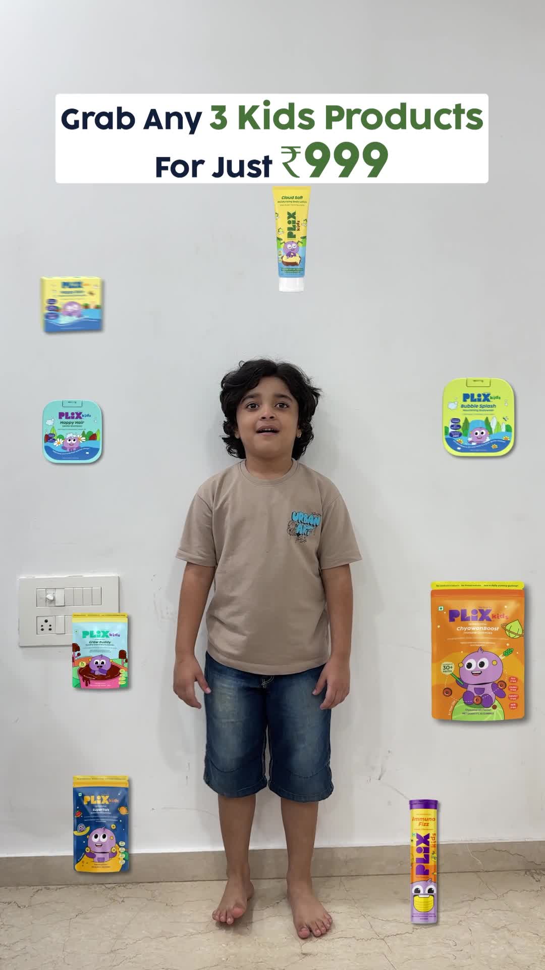Plix Meta ad: build their perfect box -- any three kids products for Rs 999