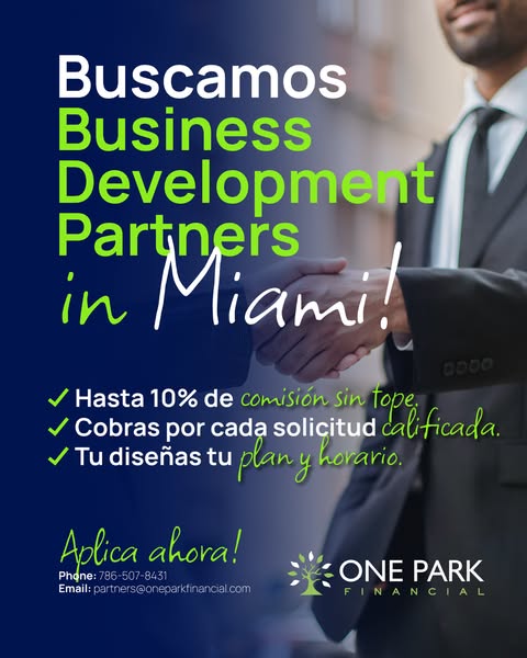 One Park Financial Meta ad in Spanish: unlimited commissions for referring businesses in Miami